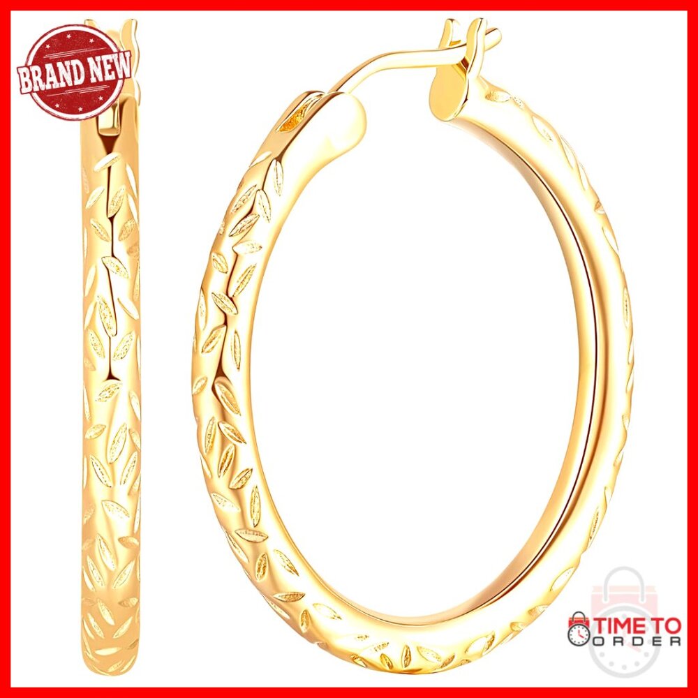 14k Gold Plated Hoop Earrings Timeless Elegance Hypoallergenic French Wire 30mm